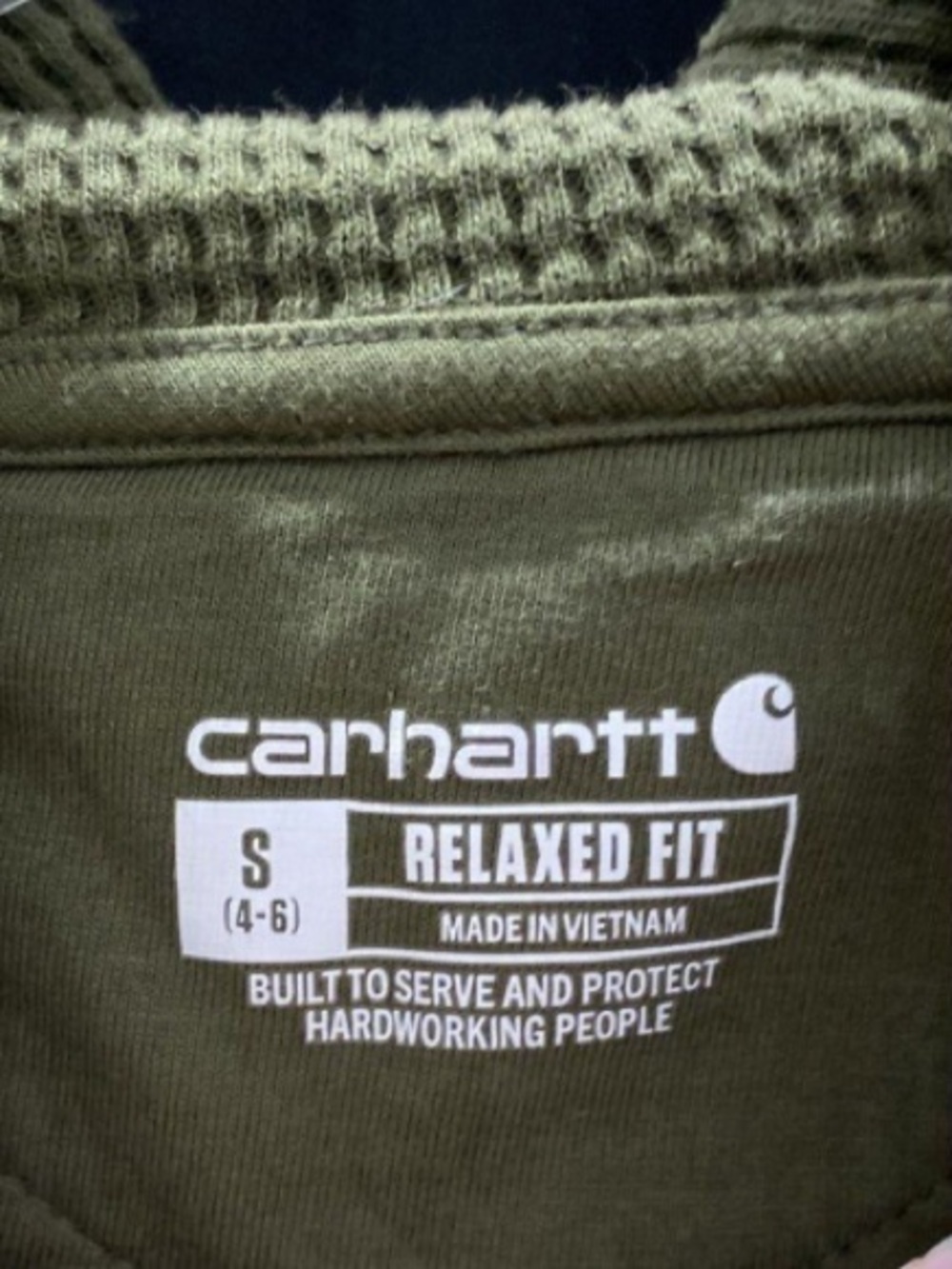 Women’s Carhartt Green Waffle Knit Drawstring Hooded Top Size Small - Picture 6 of 6